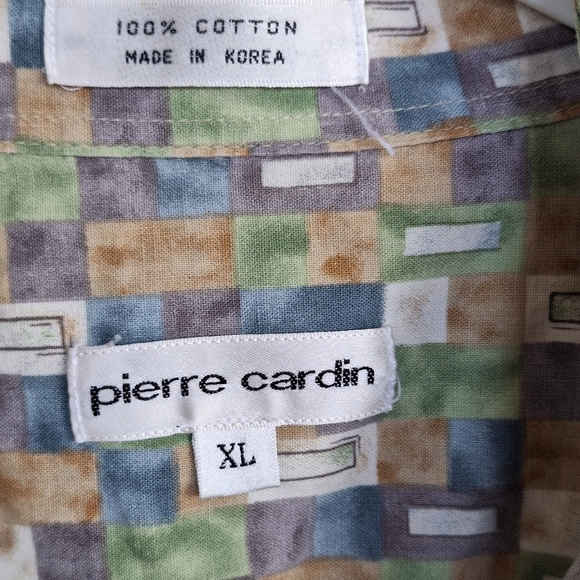 VTG Pierre Cardin Mens Shirt SzXL Multicolor Collar Short Sleeves 100% Cotton - Picture 3 of 12